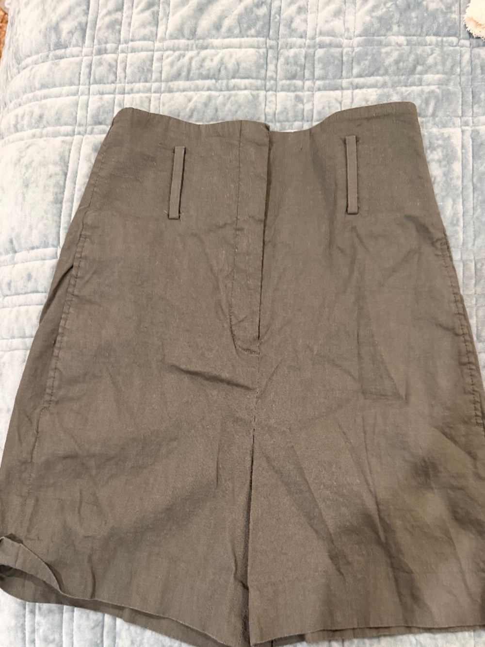 Theory Dark Olive High Waist Linen Shorts - Size 0